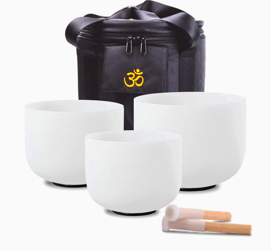 Cuencos Cuarzo Blanco - Set 3 Piezas - 432hz - 99.99% Cuarzo